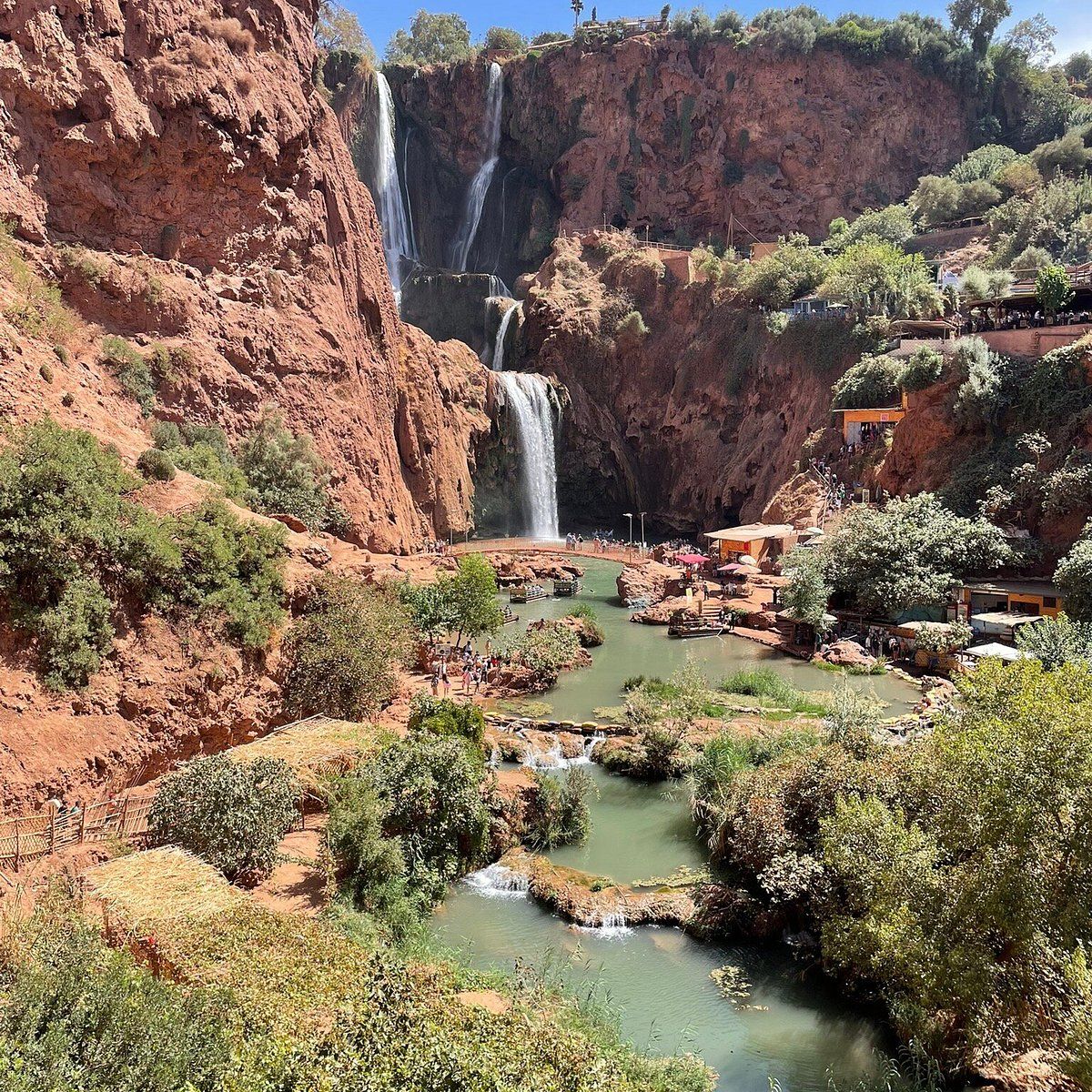 View over the Ouzoud gorge, the falls and the pools below
